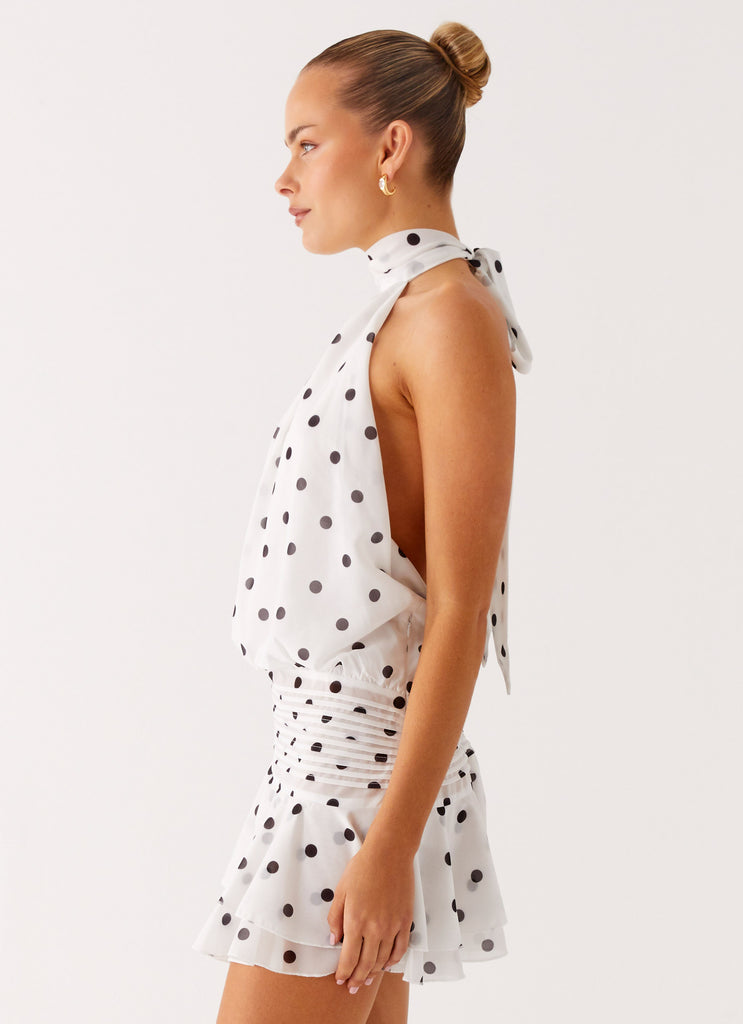 Peppermayo Peppermayo Exclusive - Willow Chiffon Mini Dress - White Polka Dot
