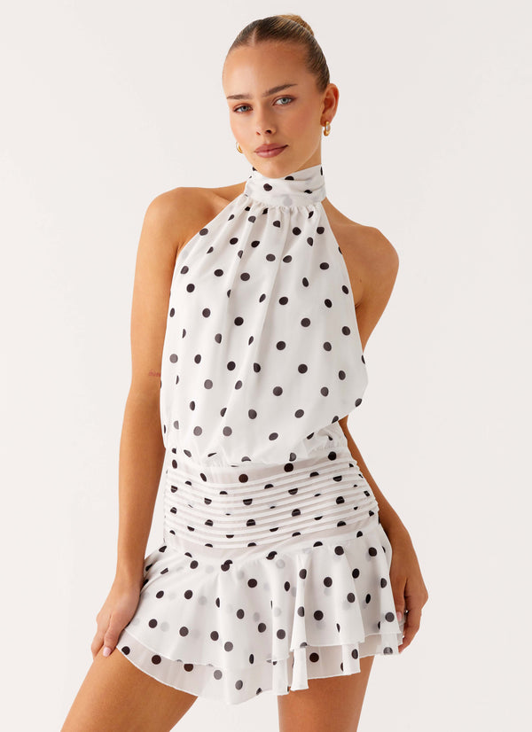 peppermayo Peppermayo Exclusive - Willow Chiffon Mini Dress - White Polka Dot