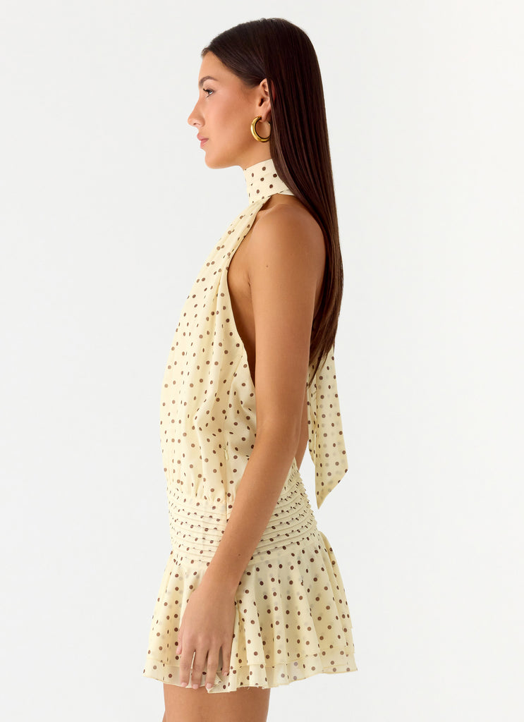 Peppermayo Peppermayo Exclusive - Willow Chiffon Mini Dress - Yellow Polkadot