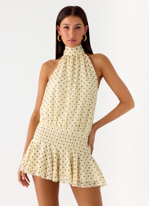 peppermayo Peppermayo Exclusive - Willow Chiffon Mini Dress - Yellow Polkadot