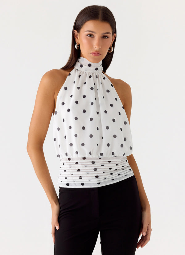 peppermayo Peppermayo Exclusive - Willow Chiffon Top - White Polkadot