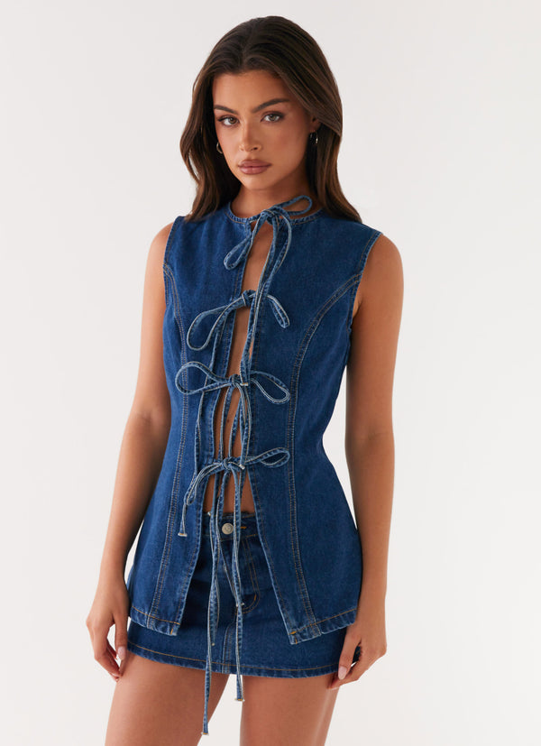 peppermayo Peppermayo Exclusive - Wish You Luck Denim Top - Dark Blue