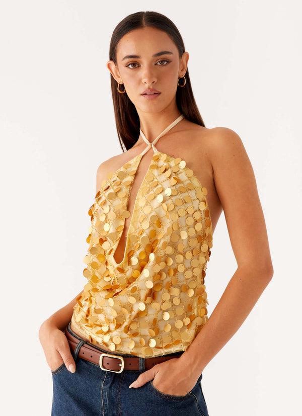 peppermayo Peppermayo Exclusive - Xander Sequin Halter Top - Gold