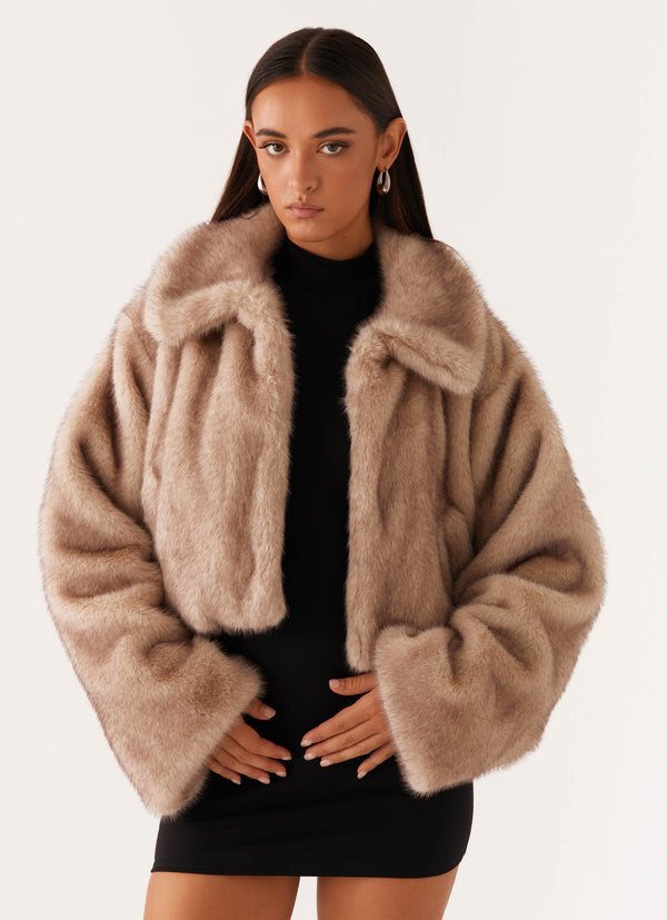 peppermayo Peppermayo Exclusive - Yasmina Faux Fur Jacket - Beige