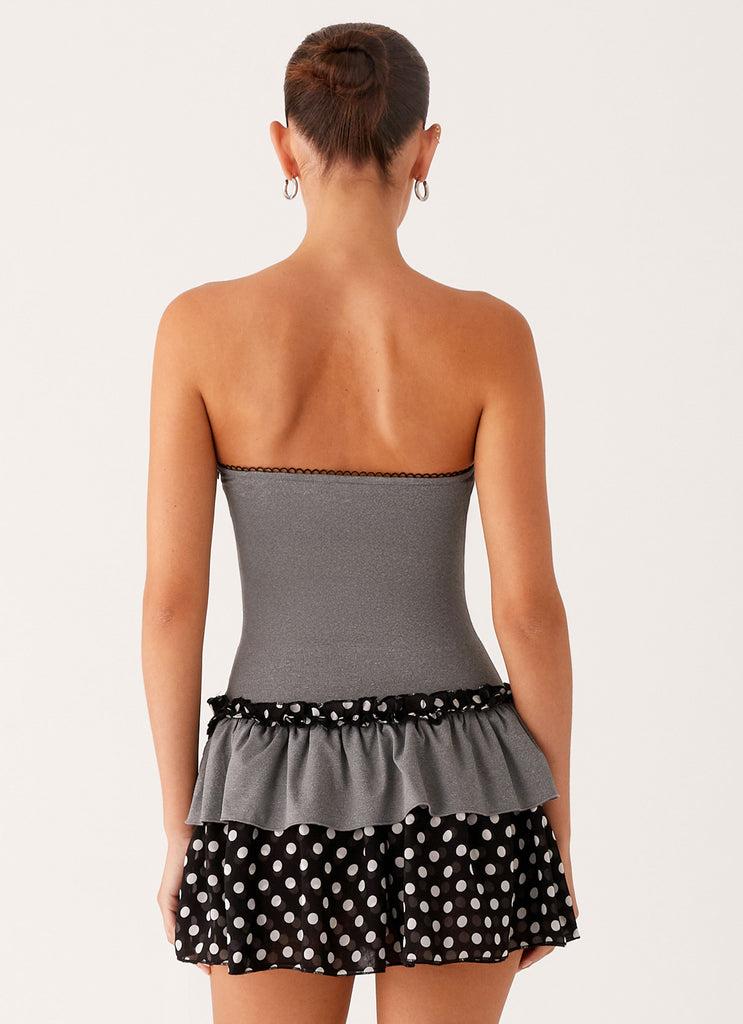 Peppermayo Peppermayo Exclusive - Yerin Strapless Frill Mini Dress - Grey Polkadot