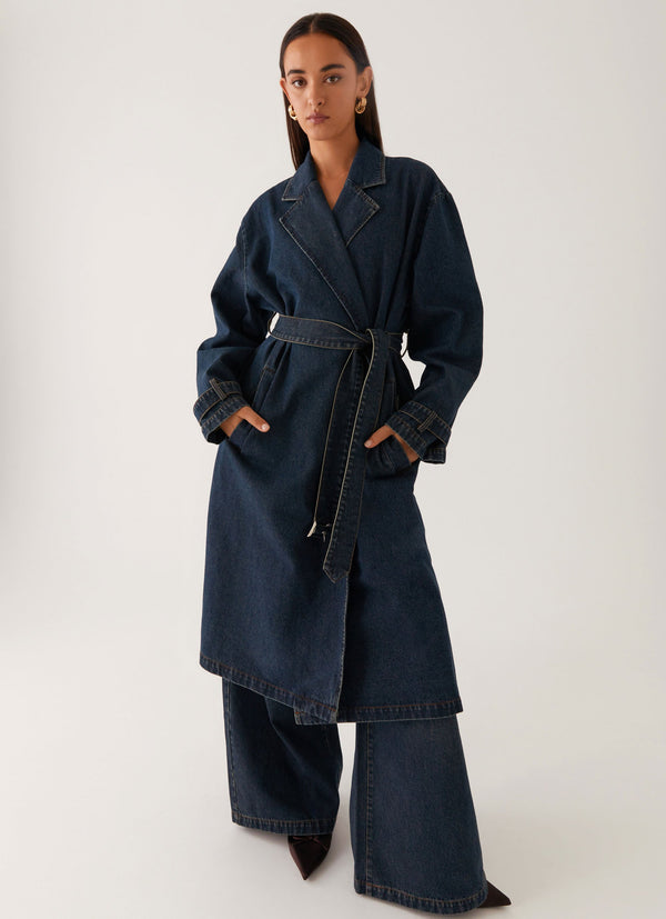 peppermayo Peppermayo Exclusive - Yosemite Oversized Trench Coat - Blue