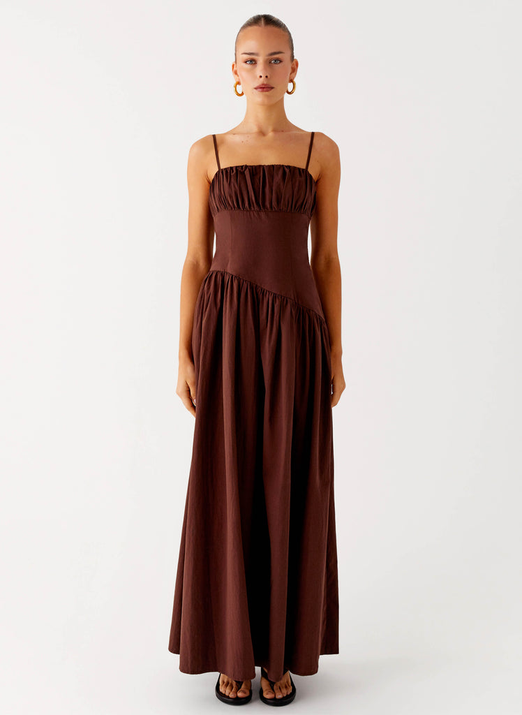 Peppermayo Peppermayo Exclusive - Yuna Drop Waist Maxi Dress - Chocolate