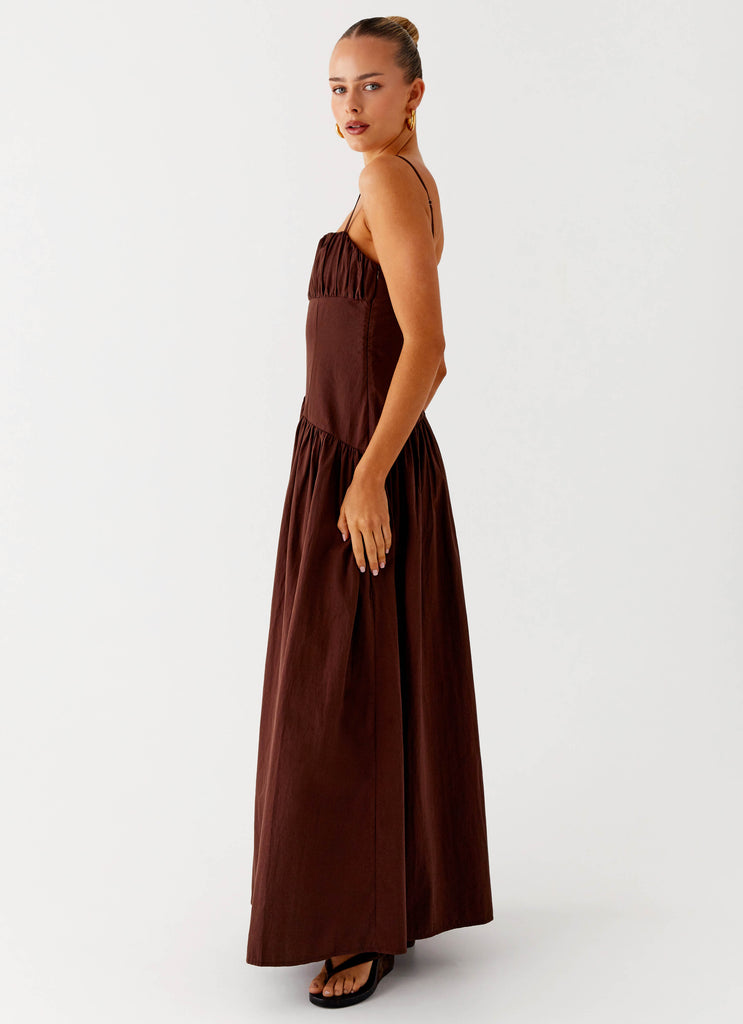 Peppermayo Peppermayo Exclusive - Yuna Drop Waist Maxi Dress - Chocolate