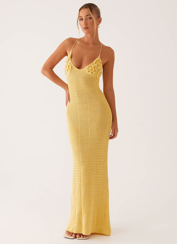 peppermayo Peppermayo Exclusive - Zara Rose Crochet Maxi Dress - Yellow
