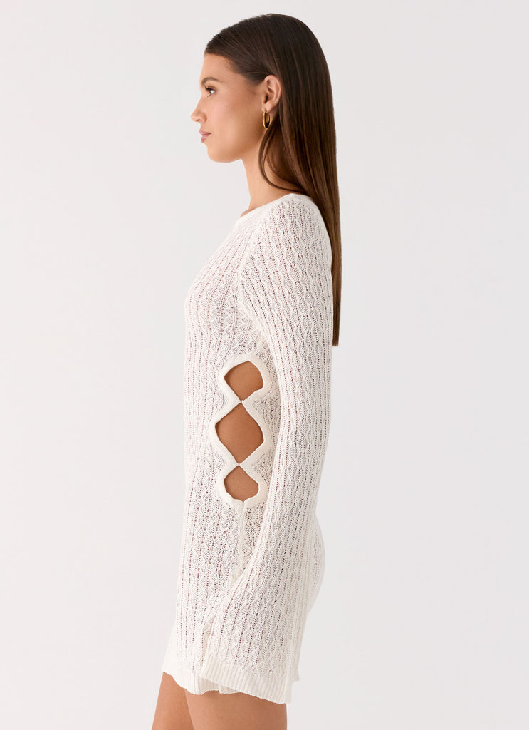 Peppermayo Peppermayo Exclusive - Zenzi Long Sleeve Crochet Mini Dress - White