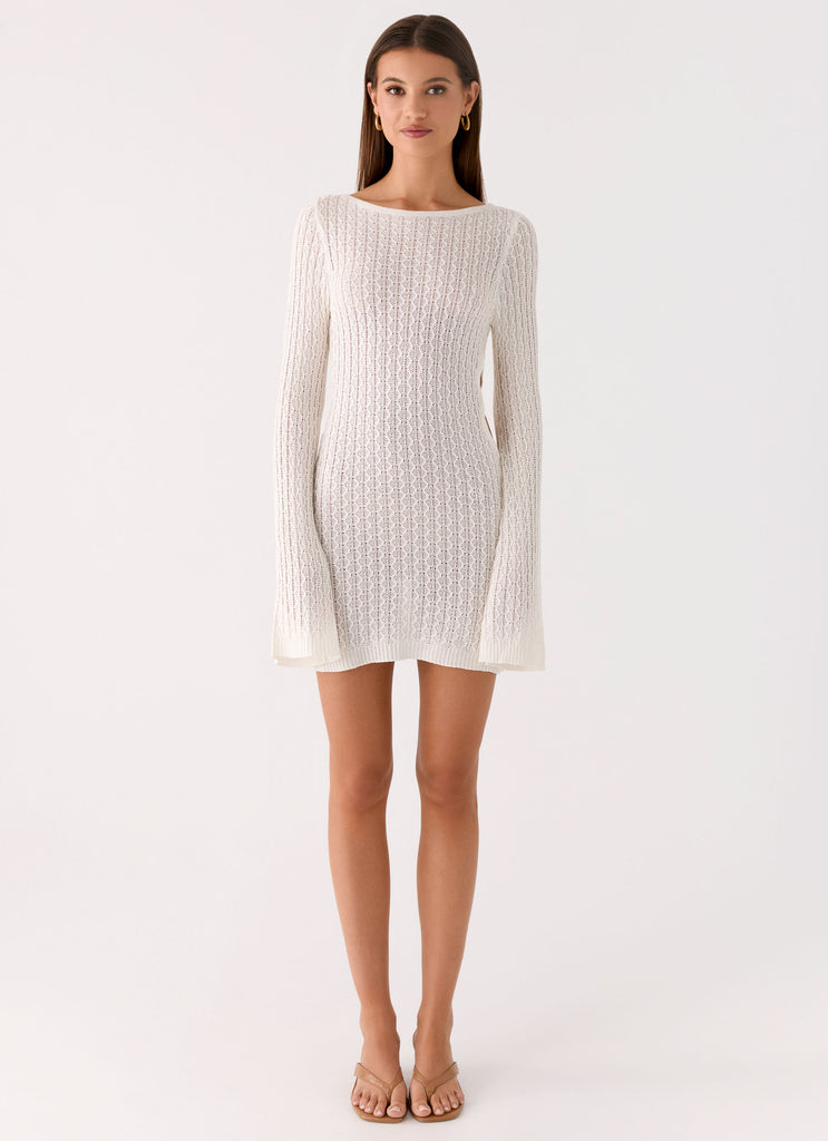 Peppermayo Peppermayo Exclusive - Zenzi Long Sleeve Crochet Mini Dress - White