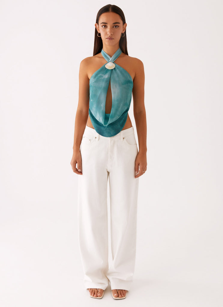 Peppermayo Peppermayo Exclusive - Zola Cowl Neck Shell Top - Green Tie Dye