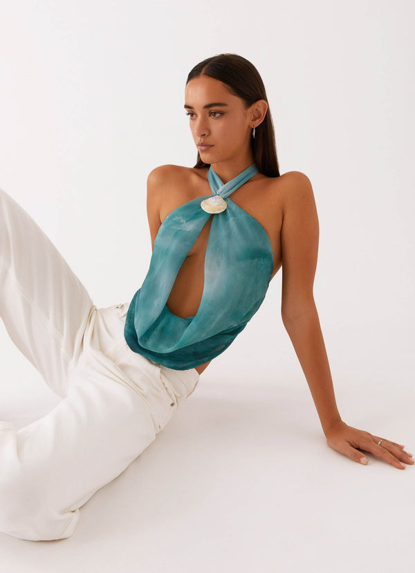 peppermayo Peppermayo Exclusive - Zola Cowl Neck Shell Top - Green Tie Dye