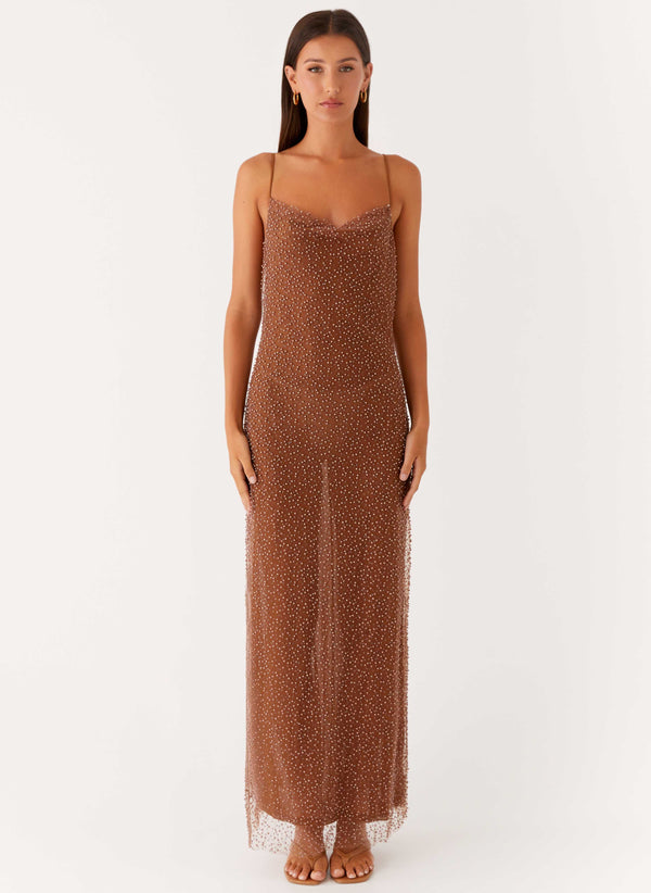 peppermayo Peppermayo Exclusive - Zuella Beaded Maxi Dress - Chocolate