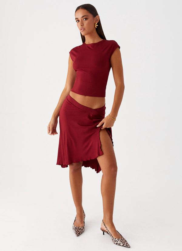 peppermayo Womens Apparel - Shes A Lady Midi Skirt - Red