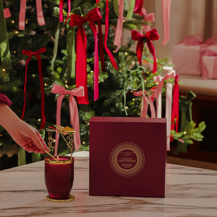 Peppermint Grove Champagne & Red Raspberries Candle & Carousel Gift Set