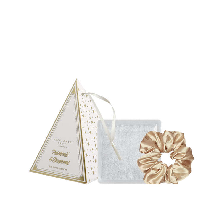peppermint grove Patchouli & Bergamot Bath Salts & Scrunchie Decoration