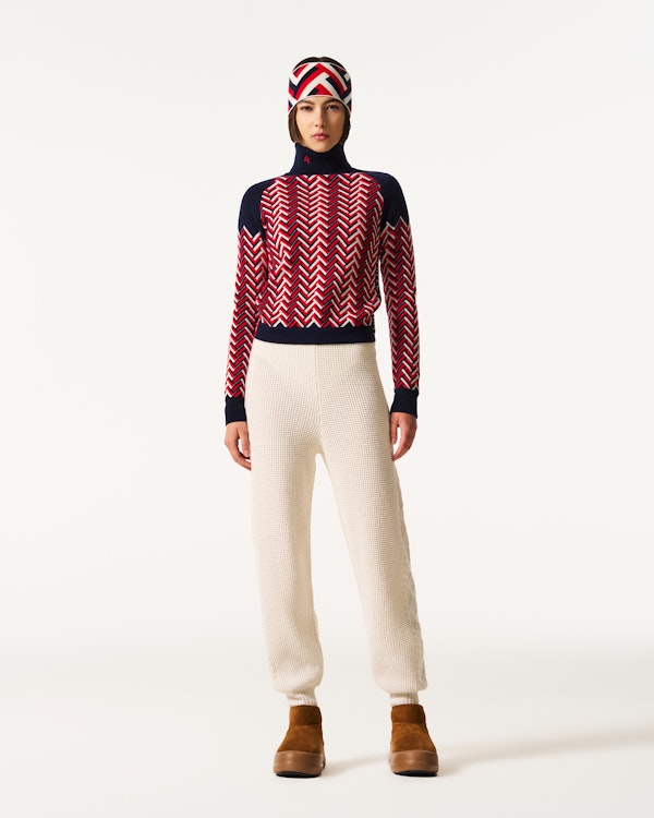 Perfect Moment Chunky Chevron Merino Wool Turtleneck Sweater