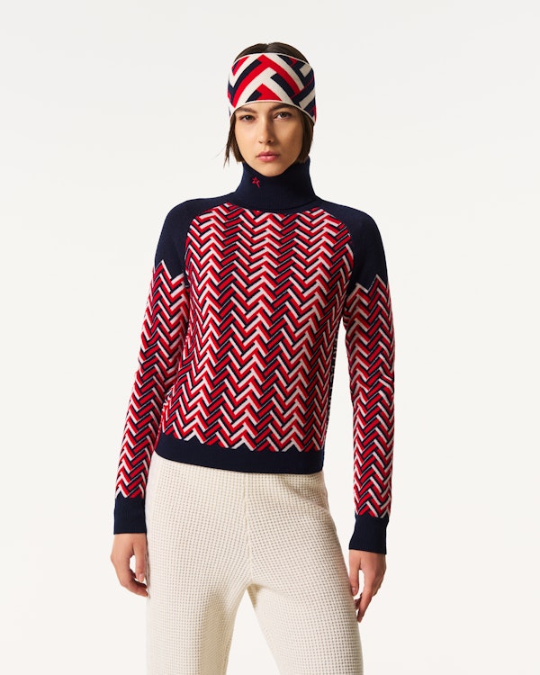 Perfect Moment Chunky Chevron Merino Wool Turtleneck Sweater