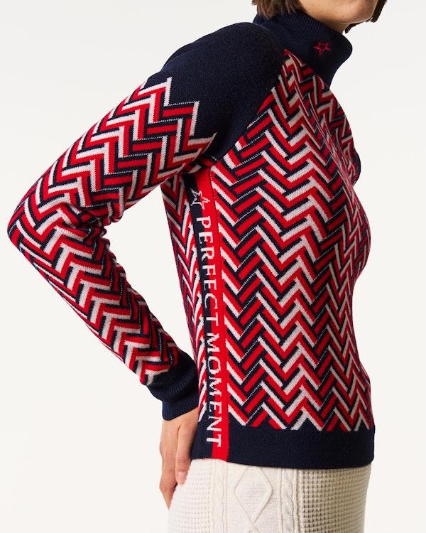 Perfect Moment Chunky Chevron Merino Wool Turtleneck Sweater