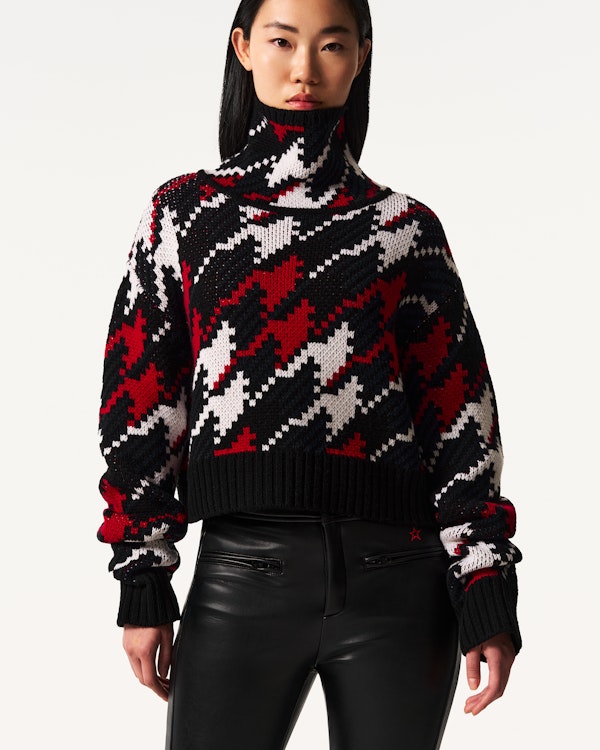 Perfect Moment Houndstooth Merino Wool Turtleneck Sweater