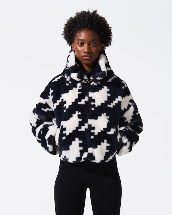Perfect Moment Houndstooth Noelle Faux Fur Jacket