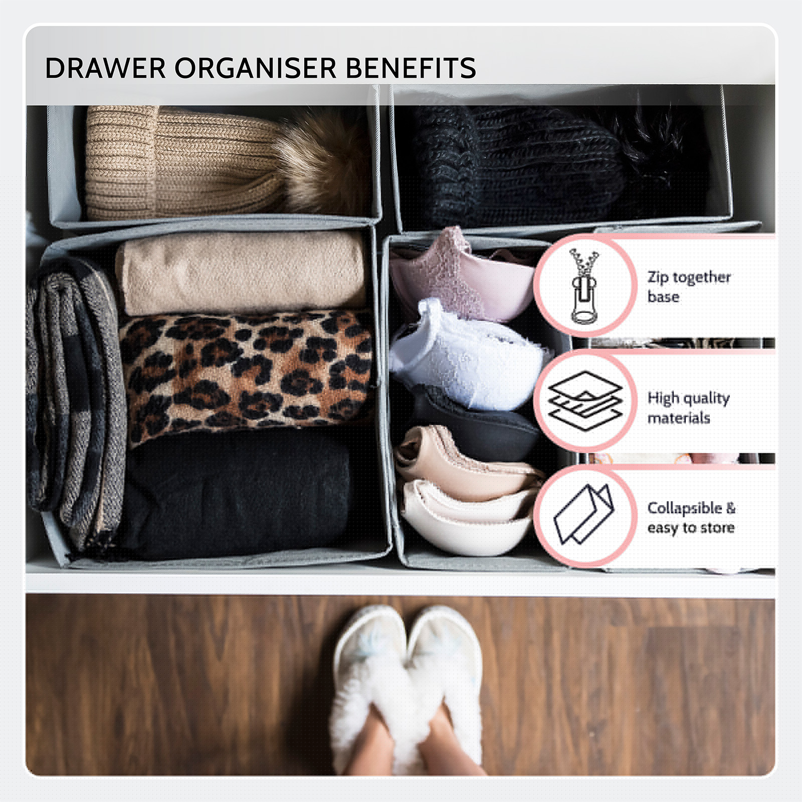 Periea Periea 6 Pack Bedroom Drawer Organiser – Fern – Various Colours Available