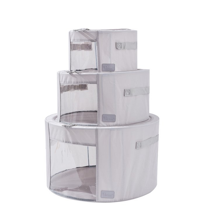 Periea Periea ‘Abby’ Round Home Storage Boxes With Zip Lids Front Window & Folding Steel Frame