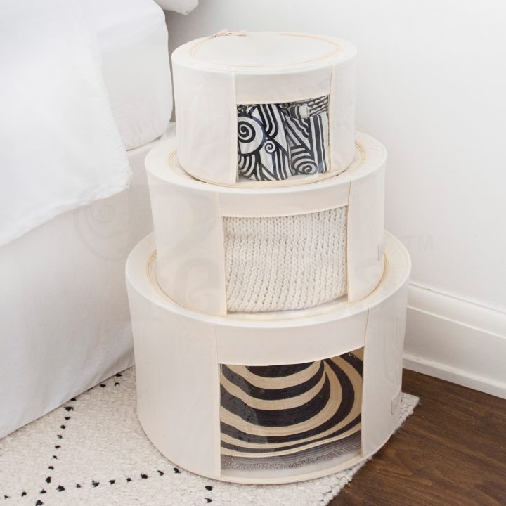 periea Periea ‘Abby’ Round Home Storage Boxes with Zip Lids Front Window & Folding Steel Frame