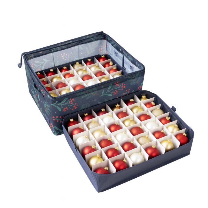 periea Periea ‘Carol’ Christmas Bauble Storage Box With Dividers (2 Sizes 4 Patterns)