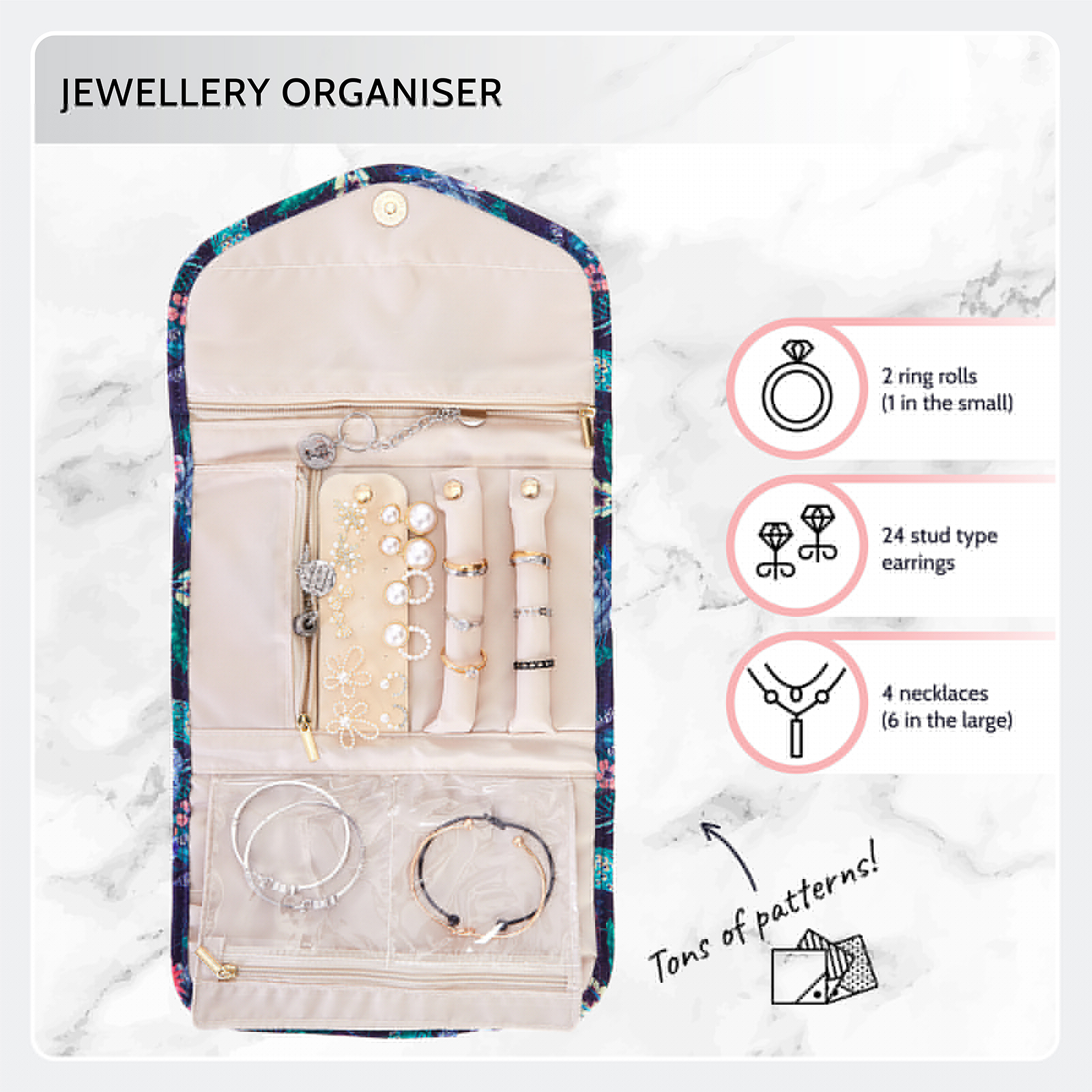 Periea Periea ‘Cleo’ Travel Roll Jewellery Organiser – Portable Earrings Necklace & Rings Pouch Protector