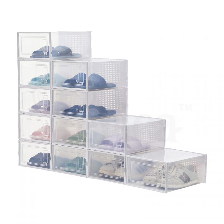 periea Periea ‘Dani’ Shoe Storage Boxes – Clear Thick Plastic Stackable Shoe Box with Front & Rear Frames for Extra Rigidity – Thicker than Rival Boxes – 2 Sizes