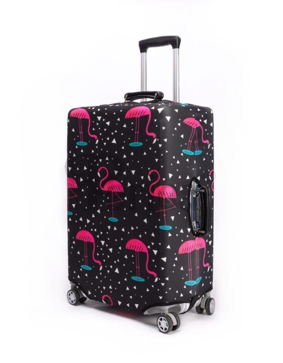 Periea Periea Elasticated Protective Suitcase Cover – Small Medium Large Or Extra-large – ‘Black With Pink Flamingos’
