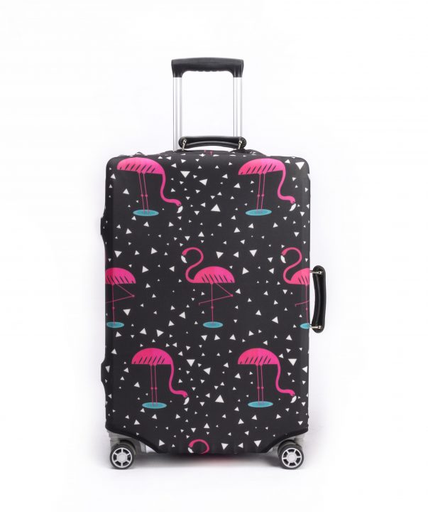 periea Periea Elasticated Protective Suitcase Cover – Small Medium Large or Extra-large – ‘Black with Pink Flamingos’