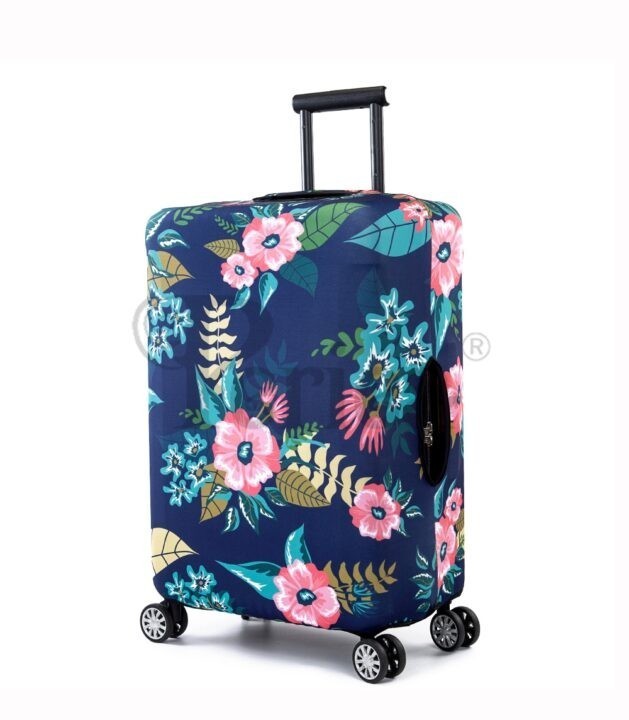 Periea Periea Elasticated Protective Suitcase Cover – Small Medium Large Or Extra-large – ‘Dark Blue With Flowers’