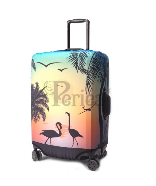Periea Periea Elasticated Protective Suitcase Cover – Small Medium Large Or Extra-large – ‘Sunset Flamingo’