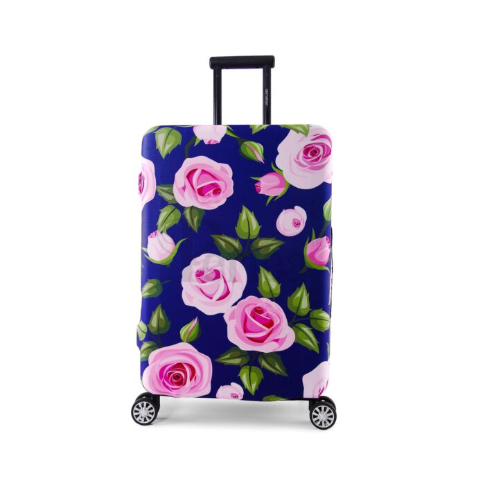 periea Periea Elasticated Protective Suitcase Cover – Small Medium Large or Extra-large – ‘Purple with Pink Roses’