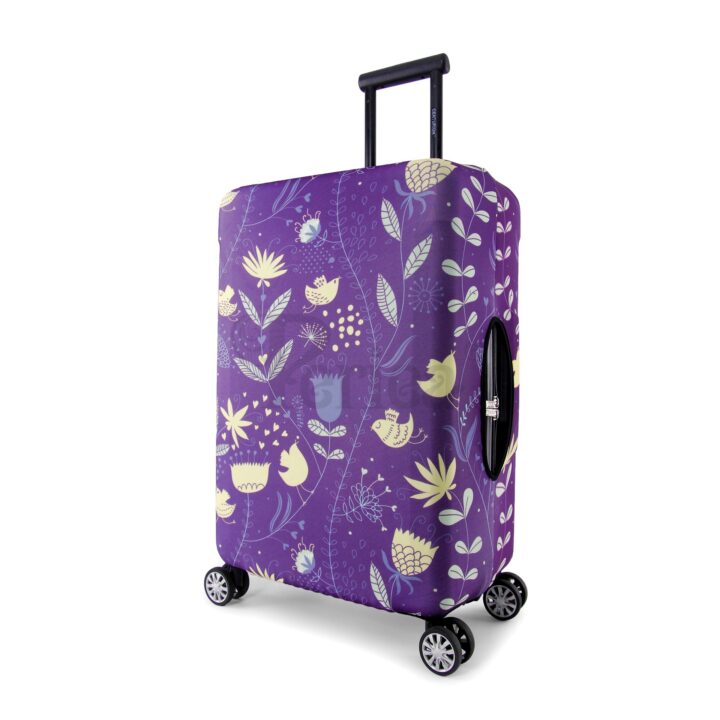 Periea Periea Elasticated Protective Suitcase Cover – Small Medium Or Large – ‘Purple With Yellow Birds’