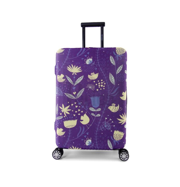 periea Periea Elasticated Protective Suitcase Cover – Small Medium or Large – ‘Purple with Yellow Birds’ periea Periea Elasticated Protective Suitcase Cover – Small Medium or Large – ‘Purple with Yellow Birds’