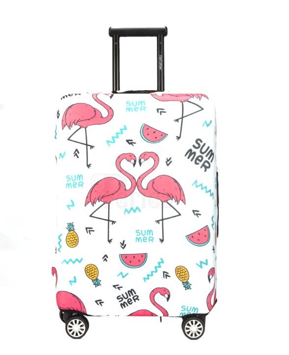 periea Periea Elasticated Protective Suitcase Cover – Small Medium or Large – ‘White with Summer Flamingos’ periea Periea Elasticated Protective Suitcase Cover – Small Medium or Large – ‘White with Summer Flamingos’