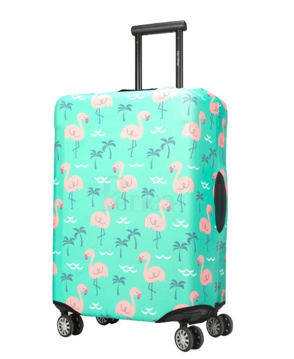 Periea Periea Elasticated Protective Suitcase Cover – Small Medium Or Large – ‘Green With Pink Flamingos’