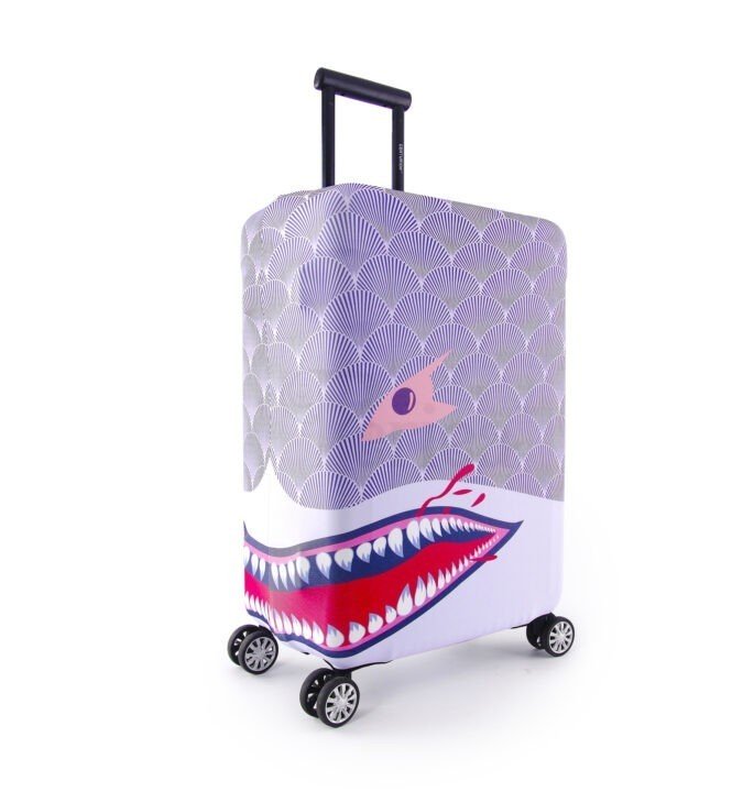 Periea Periea Elasticated Protective Suitcase Cover – Small Medium Or Large – ‘Purple Shark’