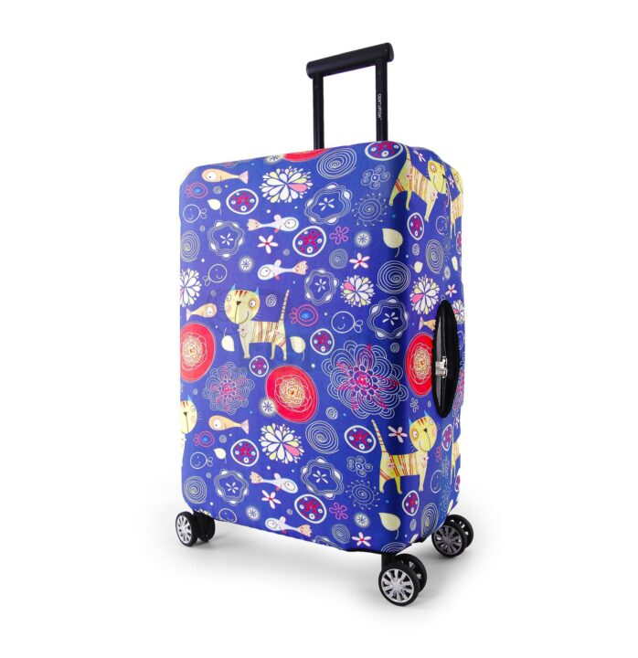 Periea Periea Elasticated Protective Suitcase Cover – Small Medium Or Large – ‘Purple Cats’