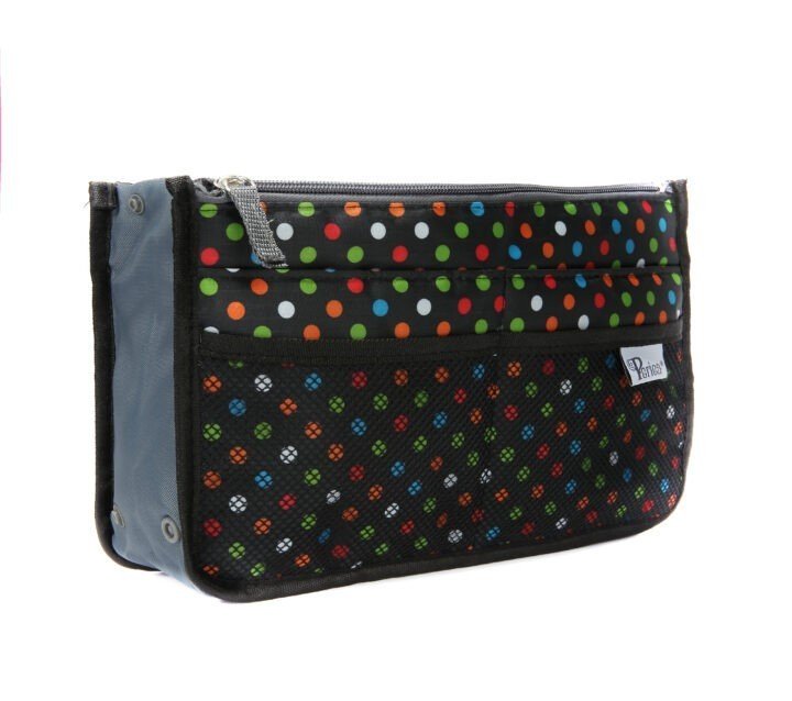periea Periea Handbag Organiser – Chelsy – Black with Multi-coloured Polka-dots – Small Medium or Large
