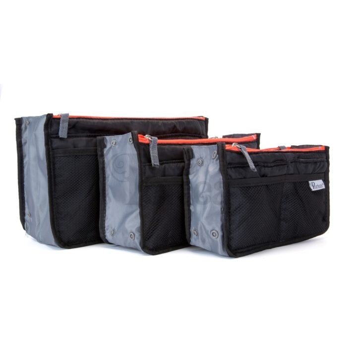 Periea Periea Handbag Organiser – Chelsy – Black With Neon Coral Zip – Small Medium Or Large
