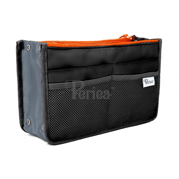 periea Periea Handbag Organiser – Chelsy – Black with Neon Orange Zip – Small Medium or Large