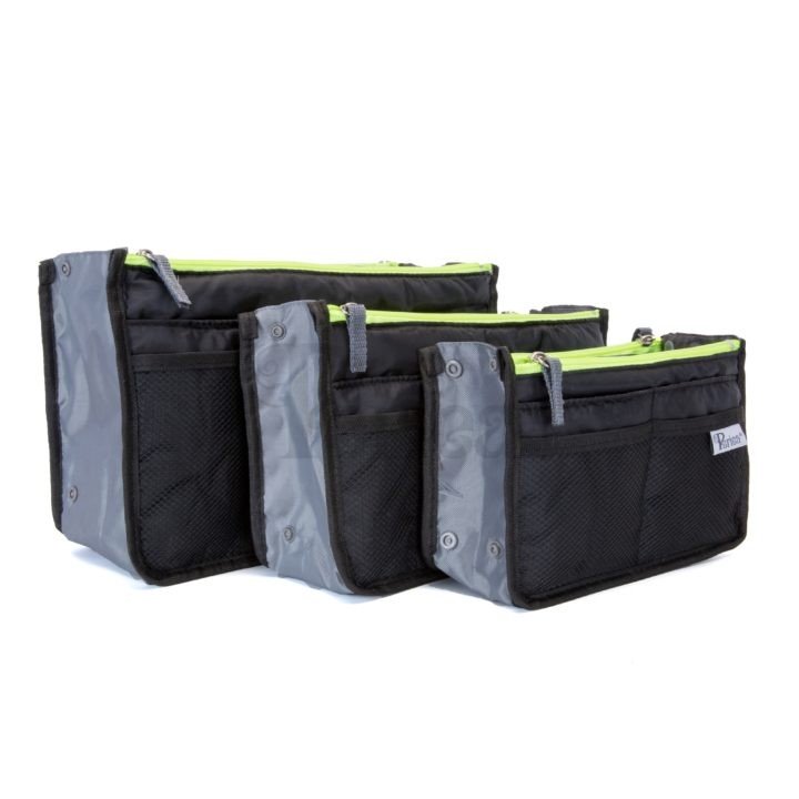 Periea Periea Handbag Organiser – Chelsy – Black With Neon Yellow Zip – Small Medium Or Large