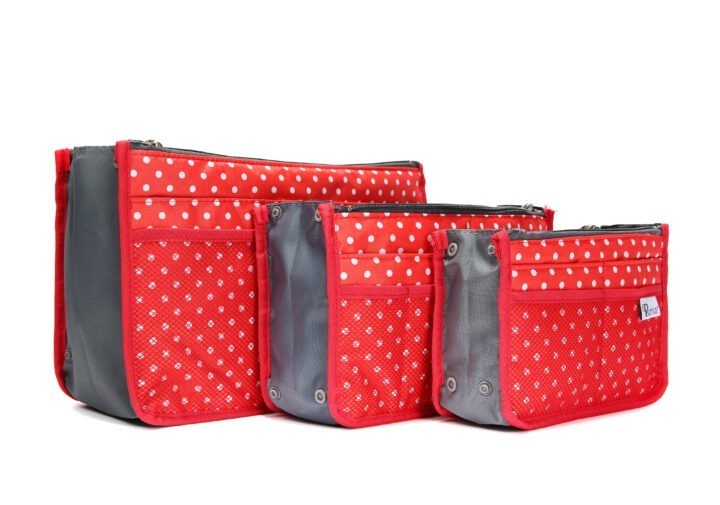Periea Periea Handbag Organiser – Chelsy – Red With White Polka-dots – Small Medium Or Large