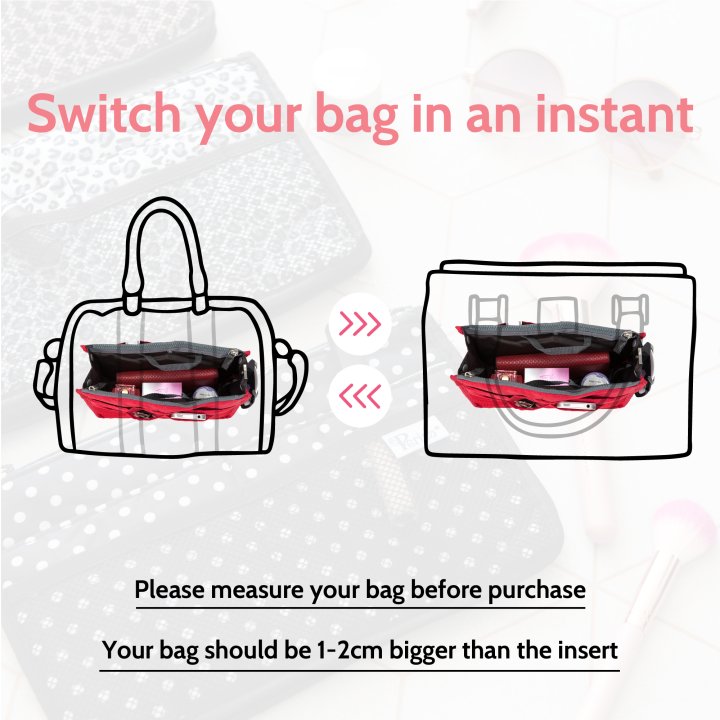 Periea Periea Handbag Organiser – Chelsy – Red With White Polka-dots – Small Medium Or Large