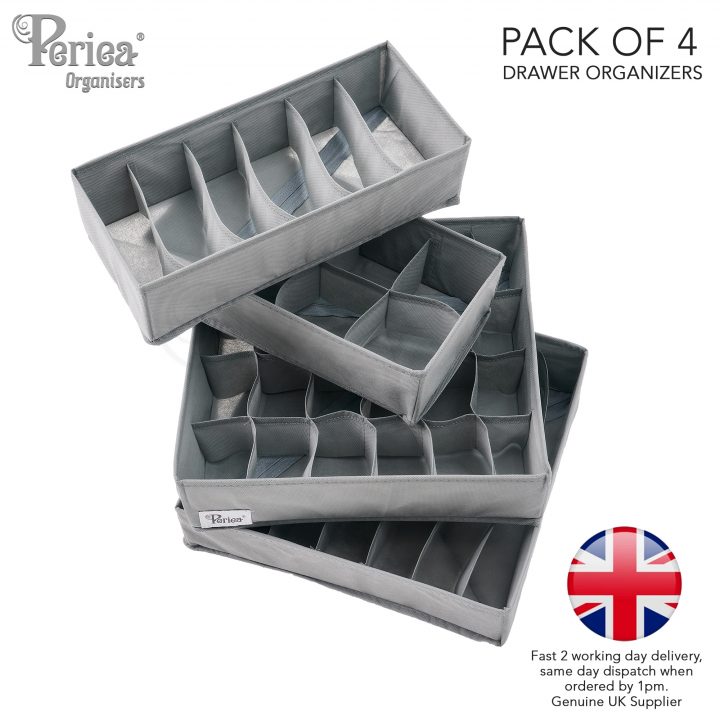 periea Periea ‘Katrina’ 4 Piece Drawer Organiser Set – for Socks Ties Bras & Underwear – 4 Colours Available